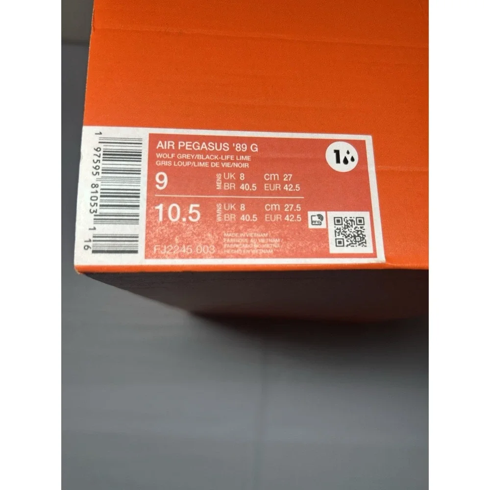 Nike Air Pegasus 89 Golf Black Grey Life Lime - Sz 9 - FJ2245 003 - New/No‎ Lid